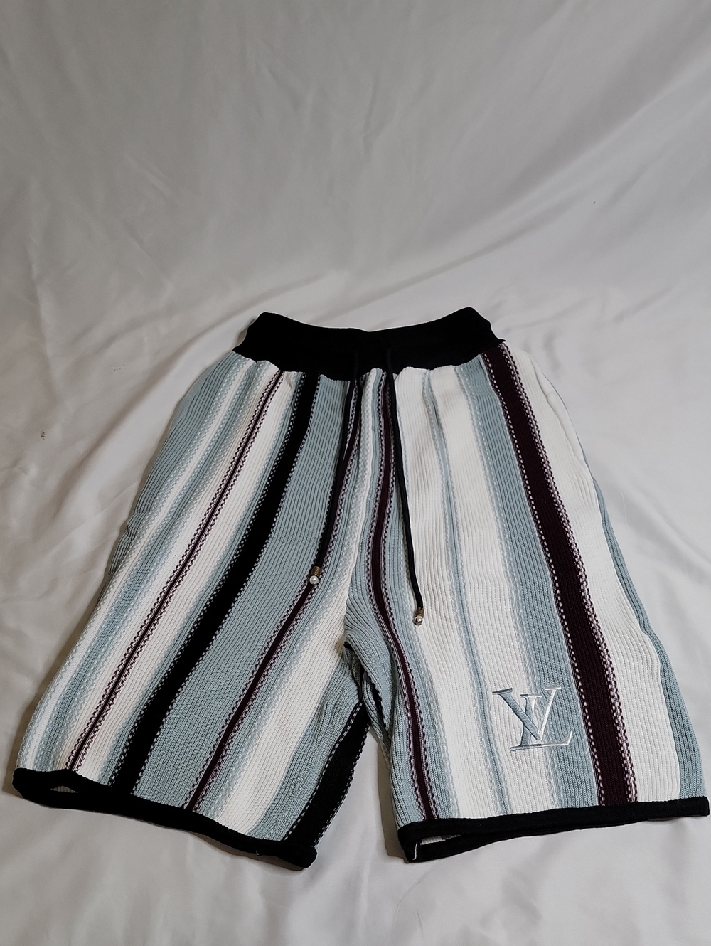 Louis Vuitton Striped Knit Athletic Shorts in Light Blue, White and Black